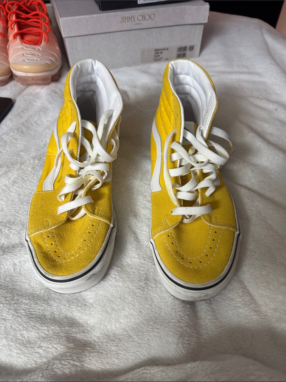 Vans Yellow High-Top Suede Sneakers with White Stripe